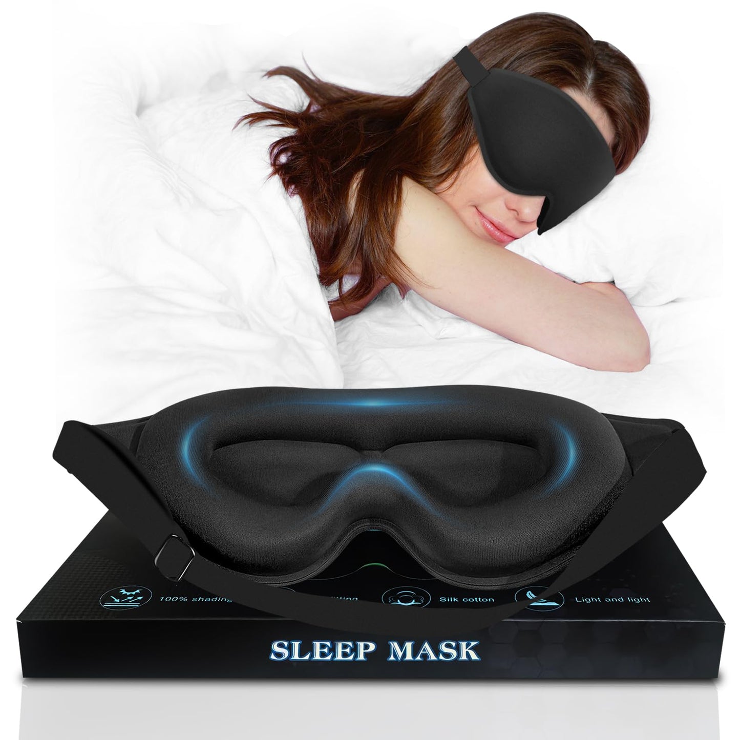 ABCDMM 3D Advanced Eye Mask for Sleeping,Soft and Lightweight Sleep mask，Sleep Eye Mask for Men Women，lash Sleeping mask for lash Extensions (Black)