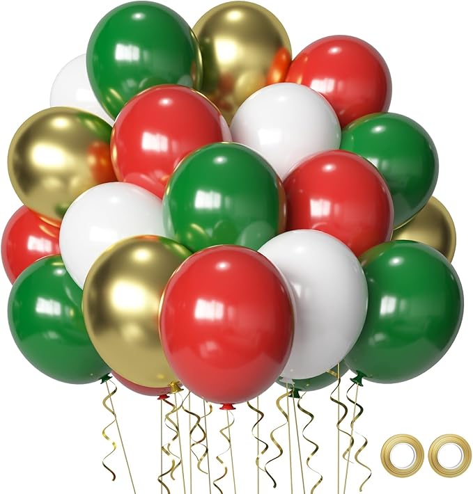 Christmas Party Balloons,Red and Green Latex Balloons 50 Pcs 12 inch Red Gold White Green Balloons For Christmas Party Bir...