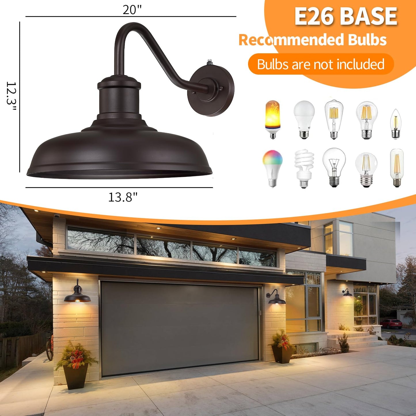 Myhxq 13.8 Large Dusk To Dawn Outdoor Gooseneck Barn Light  2-Pack Outdoor Wall Sconce Farmhouse Exterior Light Wall Lighting Fixture Industrial Lantern For Porch  Entryway  Garage  Brown