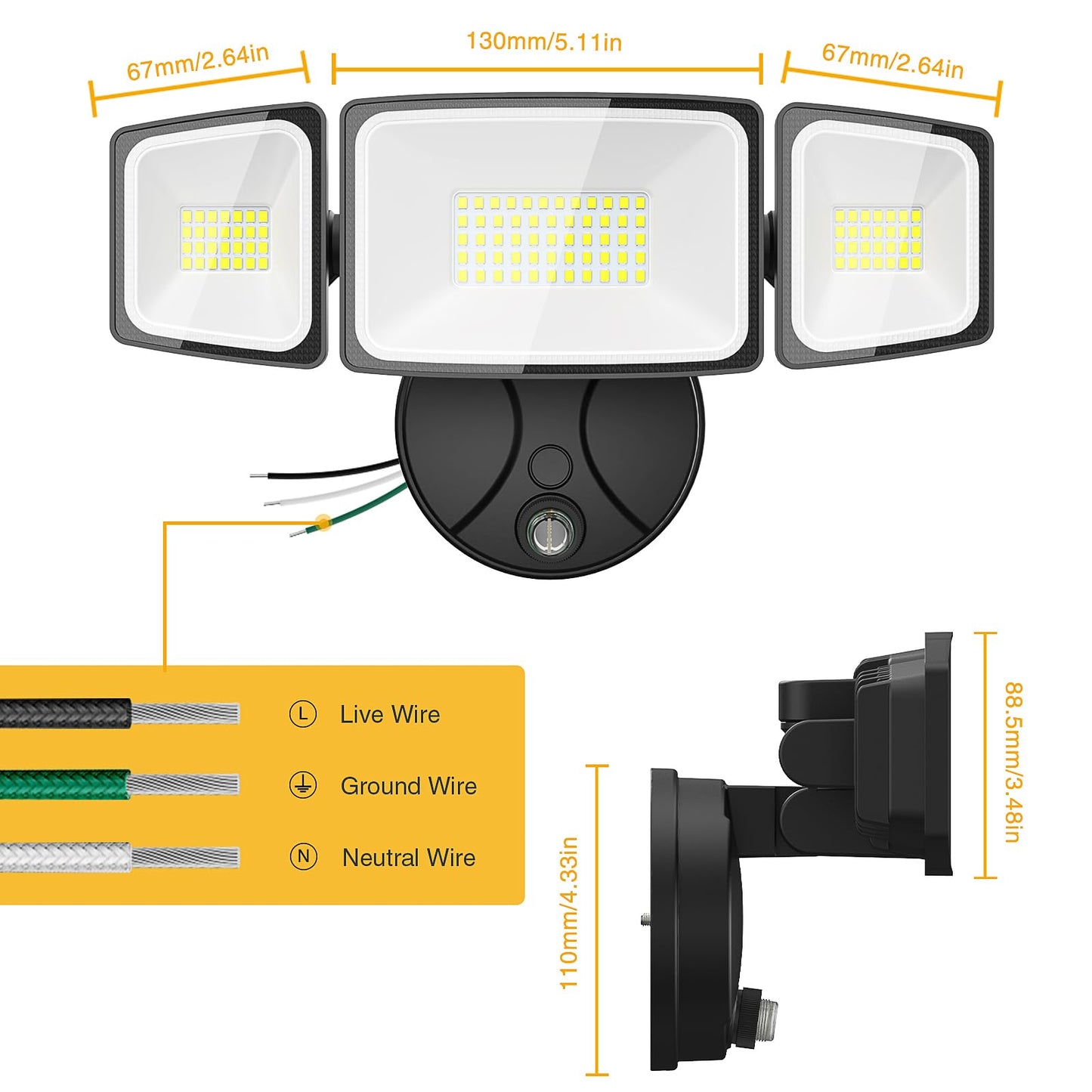 Onforu Dusk To Dawn Outdoor Lighting 60W Security Lights With Remote 6000Lm Flood Lights Outdoor Wired Ip65 Waterproof Lights Fixture 2Modes 3 Adjustable Heads Photocell Light For Garage Patio Yard