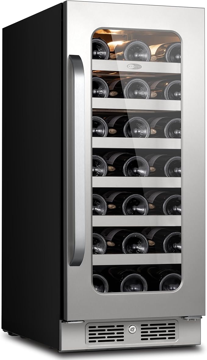 Whynter 33 Bottle Wine Fridge, 15 Inch Wine Cooler Refrigerator Glass Door, 40-65°F Digital Temperature Control, 3 LED Wine Cellar, Built-in or Freestanding for Home Bar Kitchen Office(3.0 cu.ft)
