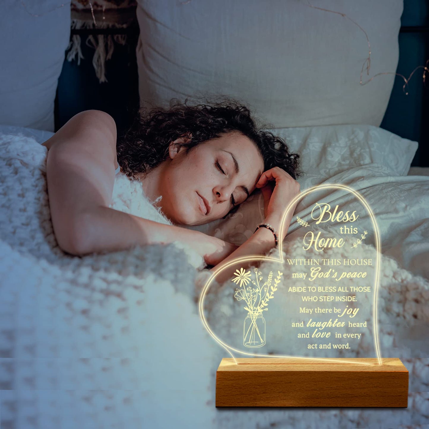 Hiipeenow Acrylic Engraved Night Light, House Blessing Gift, 15X19Cm, White, Model 464349684 For New Homeowners And Couples