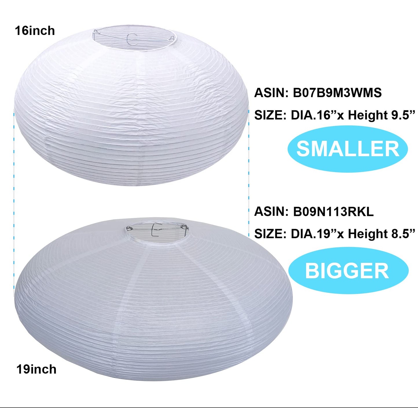 Topaaa White Oval Paper Lanterns - 19 Inch Hanging Lamp Shade, 2Pcs, Paper Material