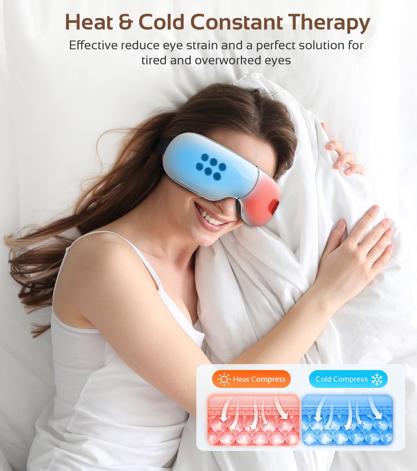 BOQUBOO Eye Massager with Heat and Cooling for Migraine Dry Eyes Relief, Rechargeable Bluetooth Music Migraines Relief Eye Massager Improve Sleeping Gifts for Women Men