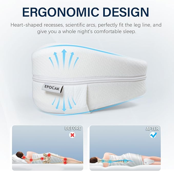 Knee Pillow for Adustable Side Sleepers with 1.3FT/40CM,100% Memory Foam Leg Pillow for Side Sleeping,Hip Pillow for Back,Hip,Knee Pain Relif (White)