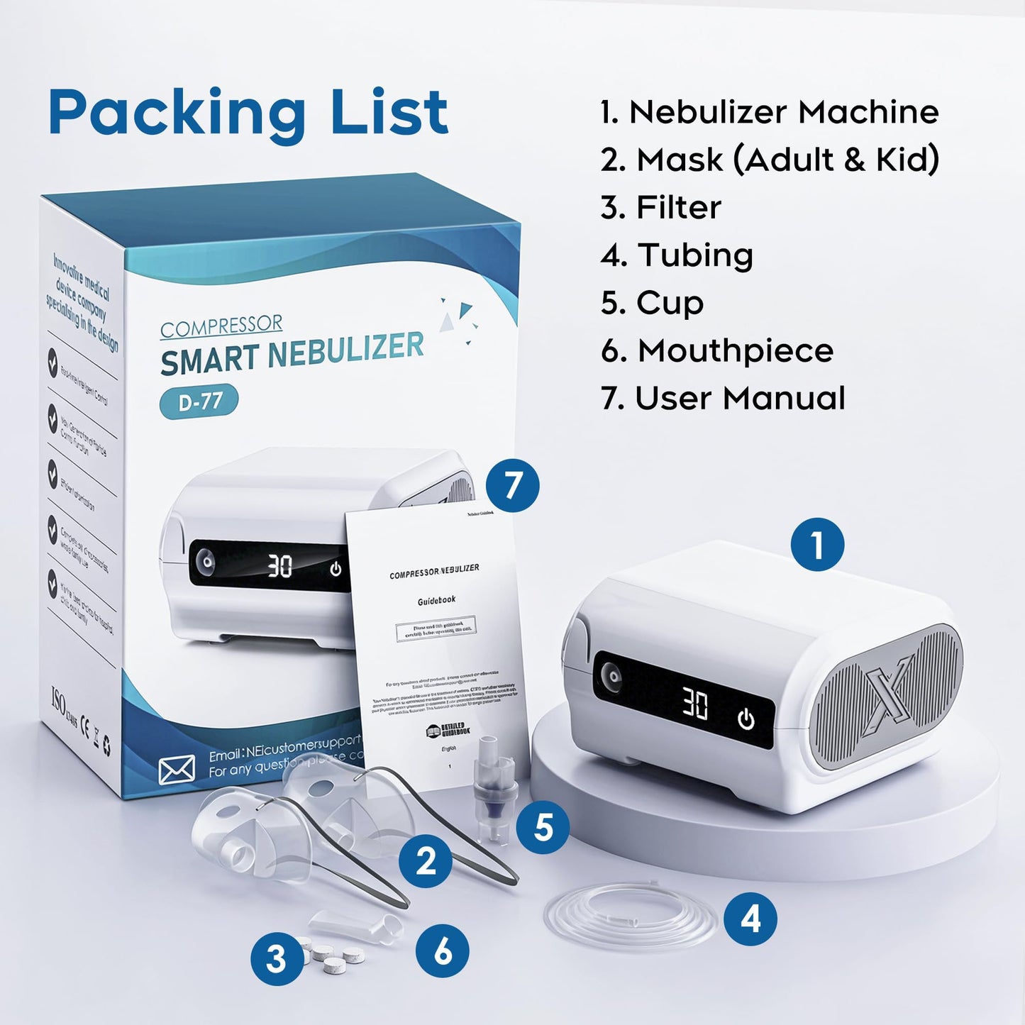 Smart Digital Display Nebulizer Machine for Adults and Kids, Compression Nebulizer for Breathing Treatment, Jet Nebulizer with Timing Function for Home Hailie Sensor NF0109