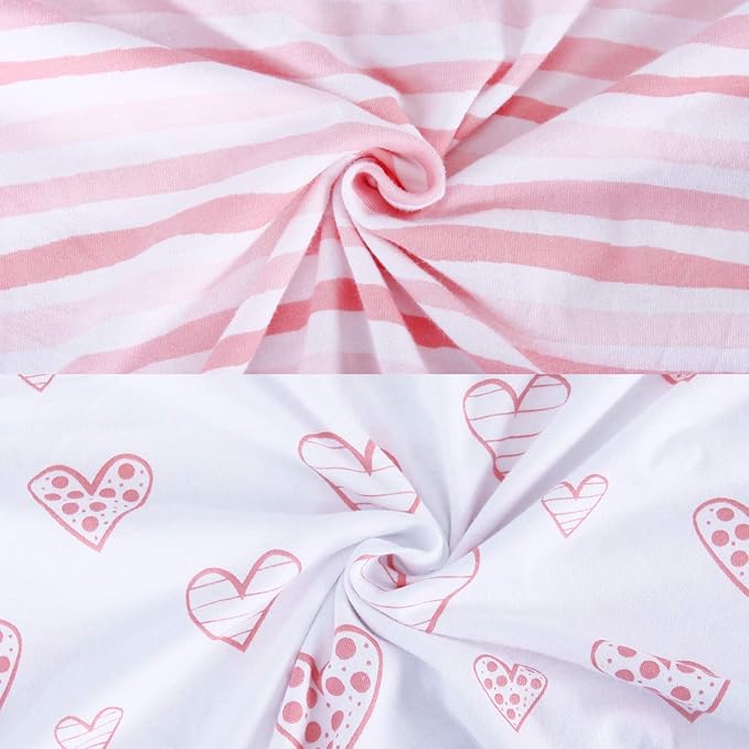 Bassinet Sheets Compatible with Baby Delight Snuggle Nest Bassinet, 2 Pack, 100% Jersey Knit Cotton Bassinet & Bedside Sleeper Sheets, Pink Stripes and Hearts Print for Baby