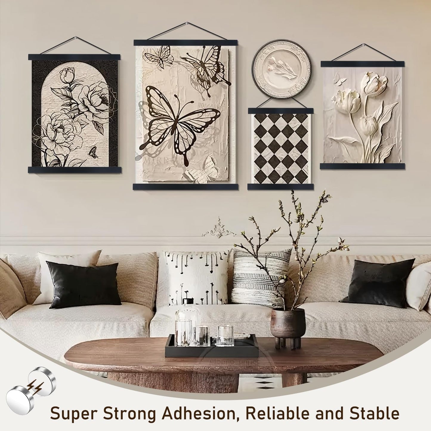 Artmag Magnetic Poster Hanger Frame, Light Wood Wooden Magnet Canvas Artwork Print Poster Hangers for 15x36 15x30 15x21 Frames Hanging Kit (Black, 15")