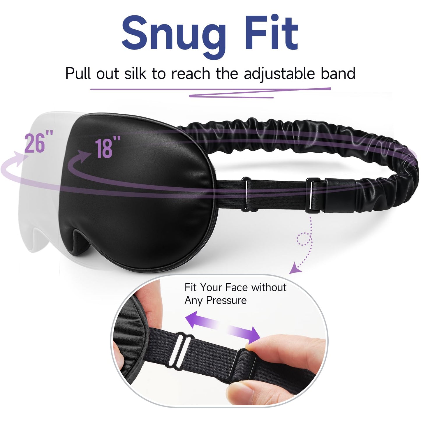 Umisleep Sleep Mask for 100% Pure Mulberry Silk, 22 Momme 6A Soft Eye Masks for Sleep, Adjustable Sleep Masks for Women Men, Light Blocking Sleeping Mask, Silk Eye Mask for Sleeping, Blindfold, Black