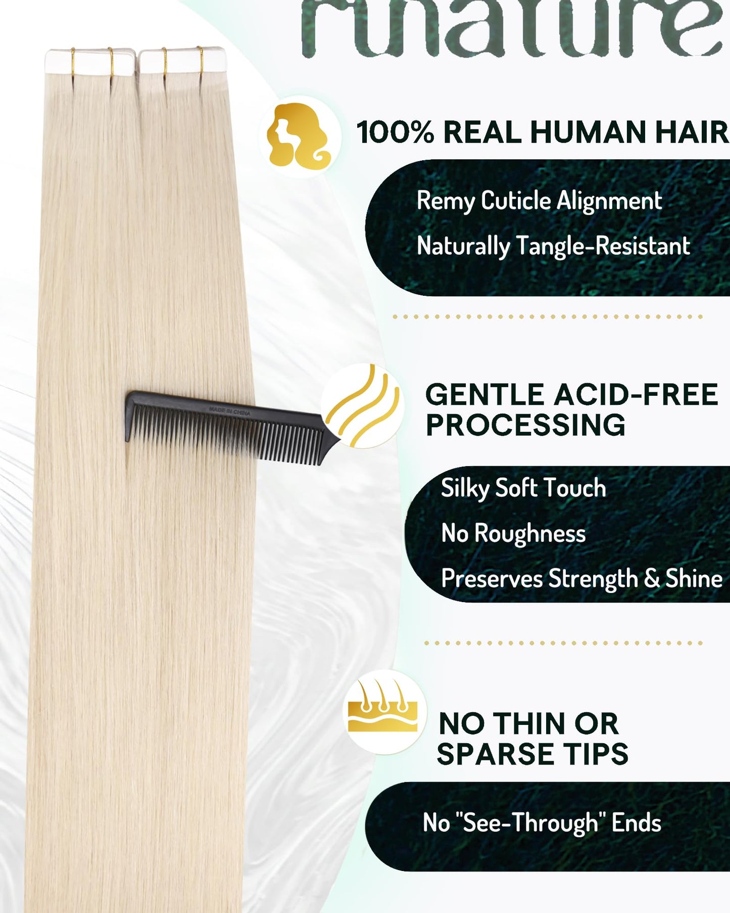 RUNATURE Blonde Tape in Hair Extensions Human Hair 14 Inch Seamless Invisible Tape in Extensions Real Hair Short White Blonde Ta