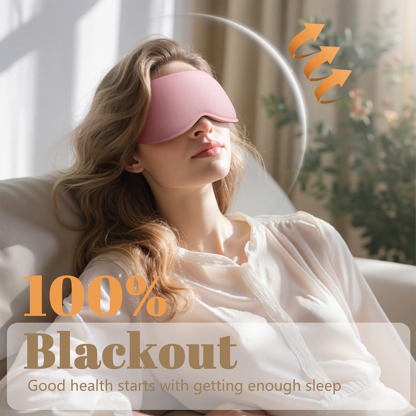 Vynix Sleep Mask for Women Men - 100% Blackout Eye Masks for Sleep, Lash Extensions 3D Contoured Sleeping Mask, Soft Adjustable Light Blocking Eye Cover Blindfold for Travel, Pink