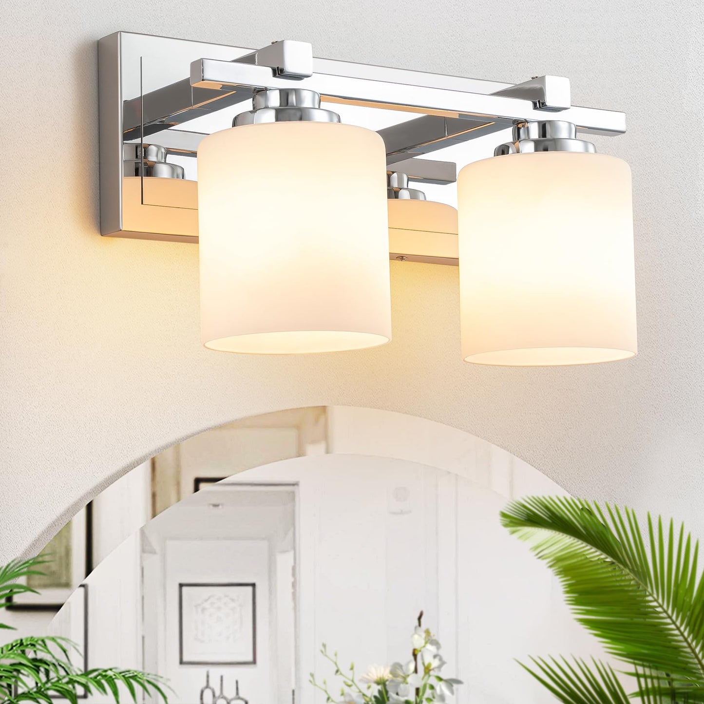 Brknit 4-Light Modern Bathroom Vanity Light Fixture, Black Gold With Milky White Glass Shades, E26 Socket, Model J0057-6-4T