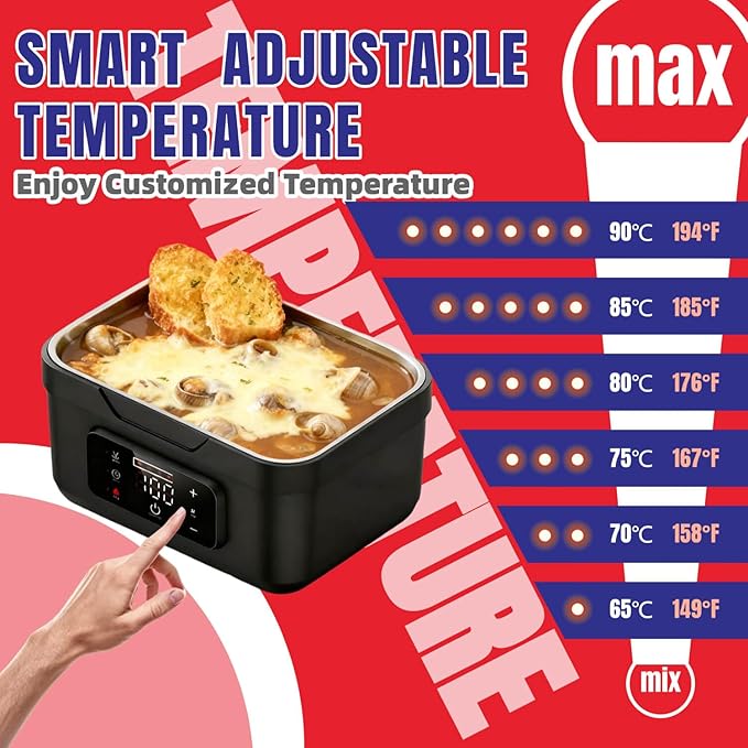 Cordless Electric Lunch Box, Heated Portable Food Warmer with 10000mAh Battery, 1L/1.5L Capacity, 3-Modes for Office Car Travel