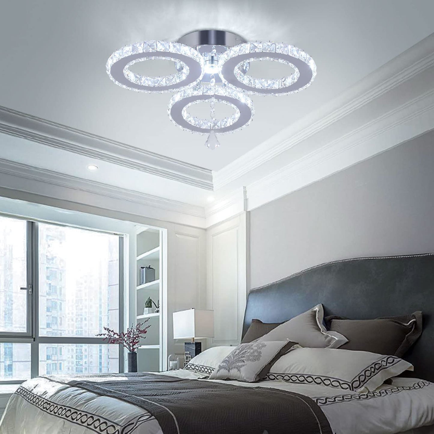 diisunbihuo LED Crystal Ceiling Light Chandelier 3 Rings 13x3.5 Inches Cool White Model B084H92X1Q