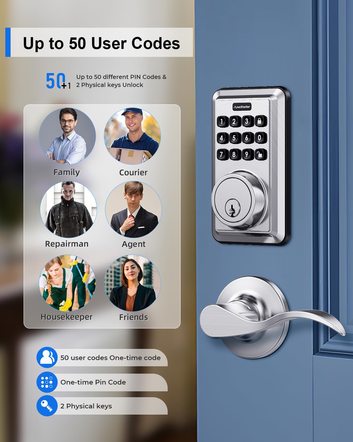 Keyless Entry Door Lock with 2 Lever Handles - Electronic Keypad Deadbolt - Front Door Lock Handle Sets - Auto Lock,Anti-Peeking Password, Easy Installation - Satin Nickel