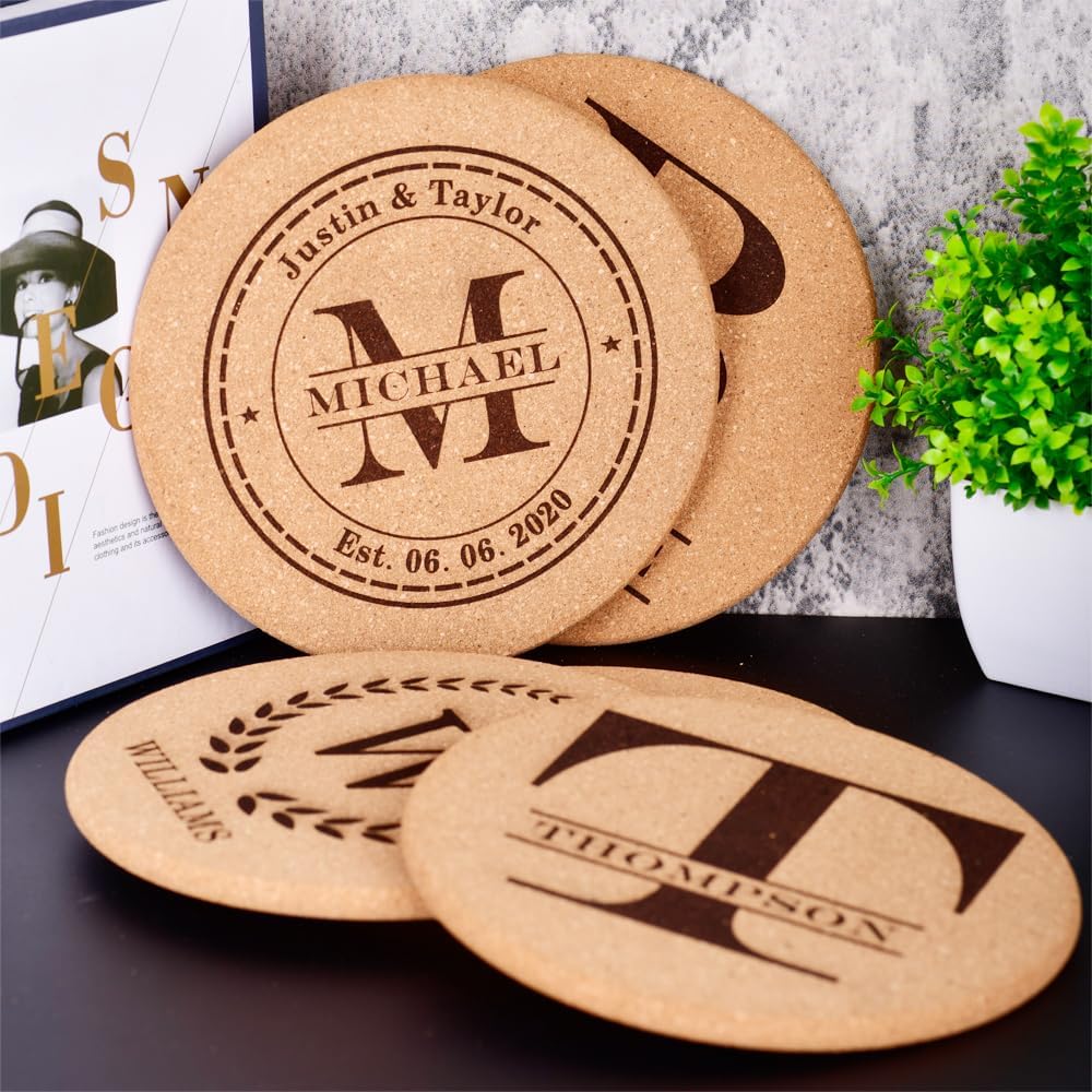 Personalized Cork Trivets, Custom Engraved Absorbent Trivets for Hot Dishes, Pots, Pans, Baking Sheets, Hot Plates for Table (W)