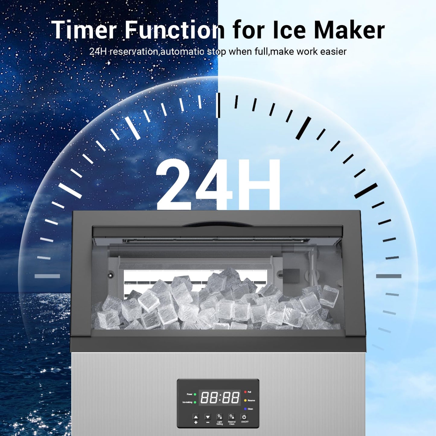 Commercial Ice Maker Machine, 200lbs/Day Under Counter Ice Machine with 50 Lbs Storage Bin, 55 Ice Cubes in 8-12 Mins Free Standing Ice Maker for Home/Bar/Restaurant/Outdoor