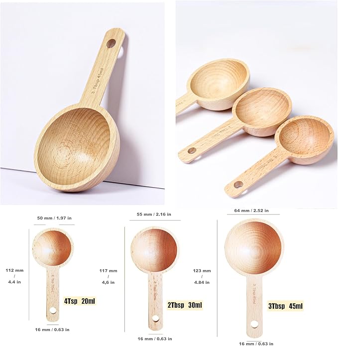 Set of 7pcs Wooden Measuring Spoons,Cute Measuring Cups for Measuring Dry Ingredients Sugar Spice Salt Baking Coffee Tea, Wood Kitchen Accessories,Ideal for Bakers, Chefs & Home Cooks