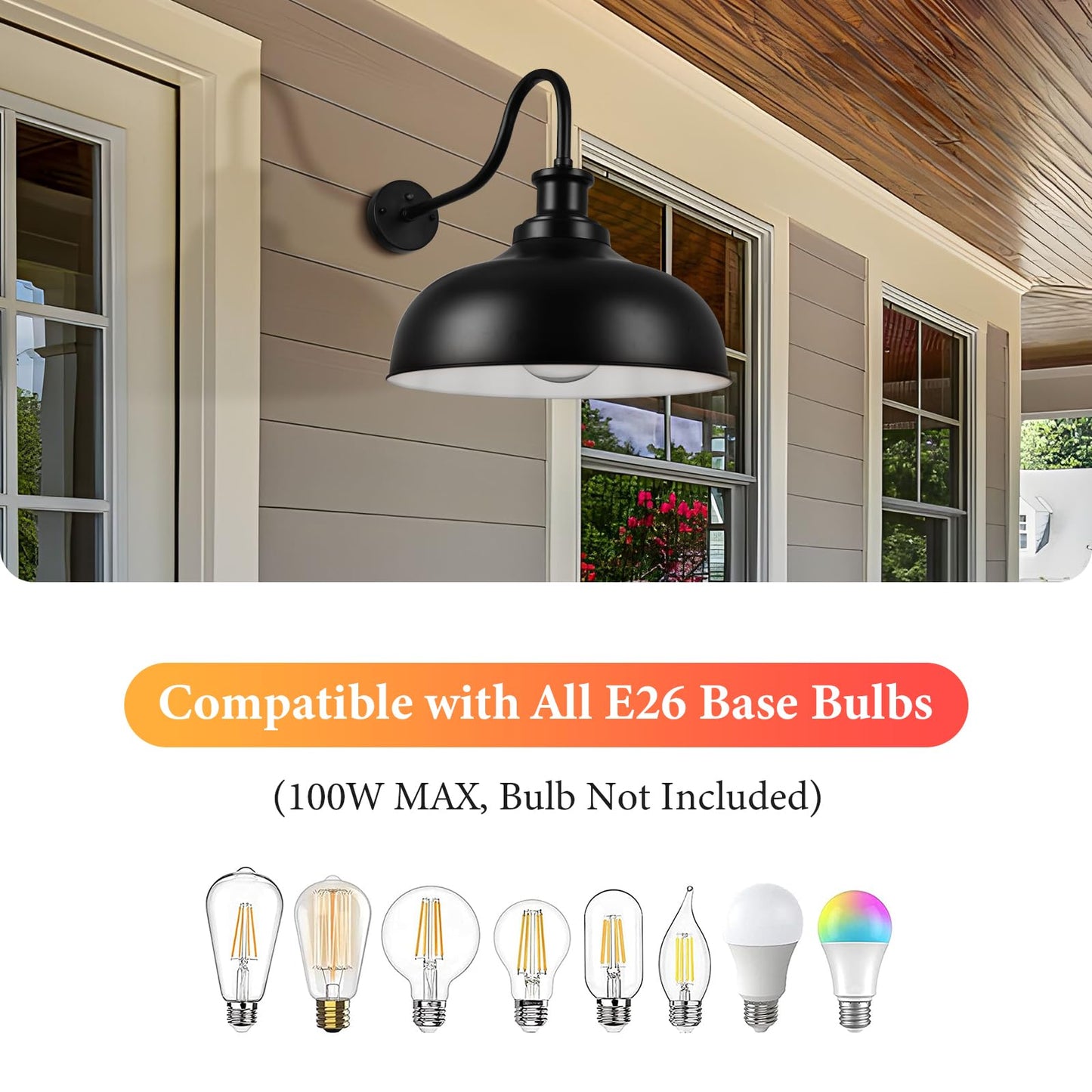 Diyel Dusk To Dawn Outdoor Barn Light 16 Inch Dome Outdoor Wall Sconce Farmhouse Exterior Wall Mount Light Wall Lighting Fixture Industrial Black Wall Lantern For Porch Garage  3 Pack