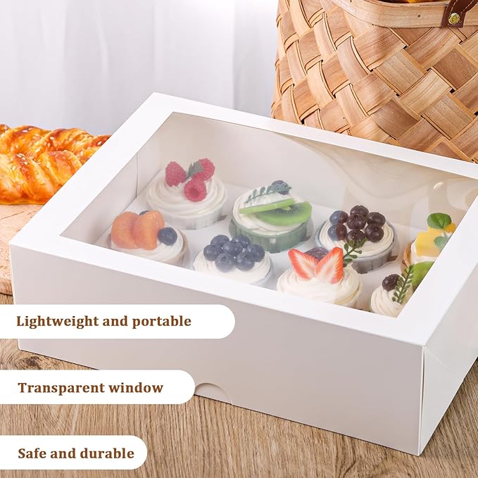 HANSGO 12 Count Cupcake Boxes, 6PCS 13"x10"x4" Cupcake Container with Window Holding 72 Pastry Box for Birthday Holiday Party Bakery Supplies