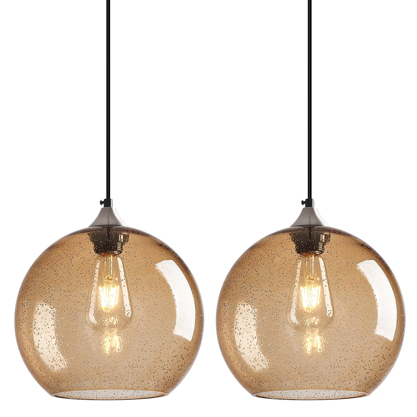 Lbsqj Light Brown Glass Pendant Lights Kitchen Island Globe Pendant Light Fixtures Modern Pendant Lighting For Bedroom Living Dining Room Light Fixture (9.84 In  2 Pack)