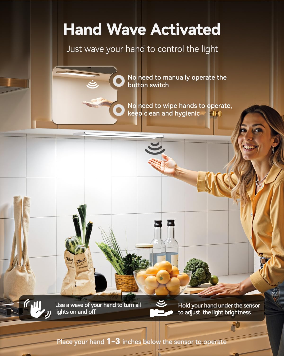 LENOMA Under Cabinet Lighting, 750LM Wireless Motion Sensor, 6000mAh Rechargeable, 12 Inch, Dimmable, White, Model LTM-CGD-04