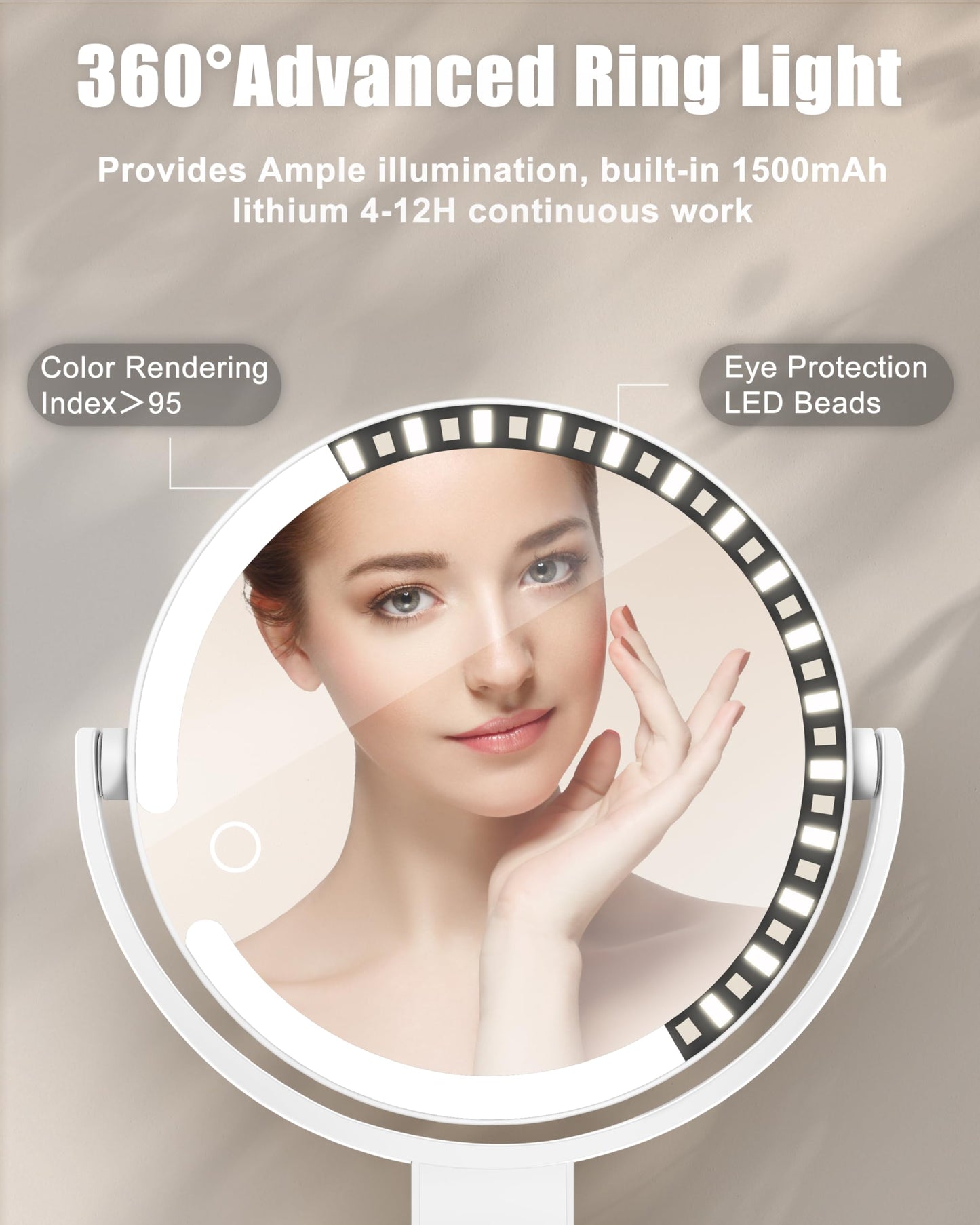 vpu 15X/1X Wall Mounted Magnifying Makeup Mirror with Power Suction Cup, Rechargeable Double Sided Regular HD/Magnification 3 Co