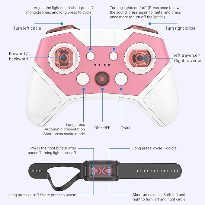 Gesture Sensing Rc Stunt Car with Light & Music, 2.4GH 4WD Hand Controlled Double Sided 360° Flips Off Road Transform Vehicle Truck with LED Eyes, Toy Gift for Kid Age 8+ Girls (Pink)