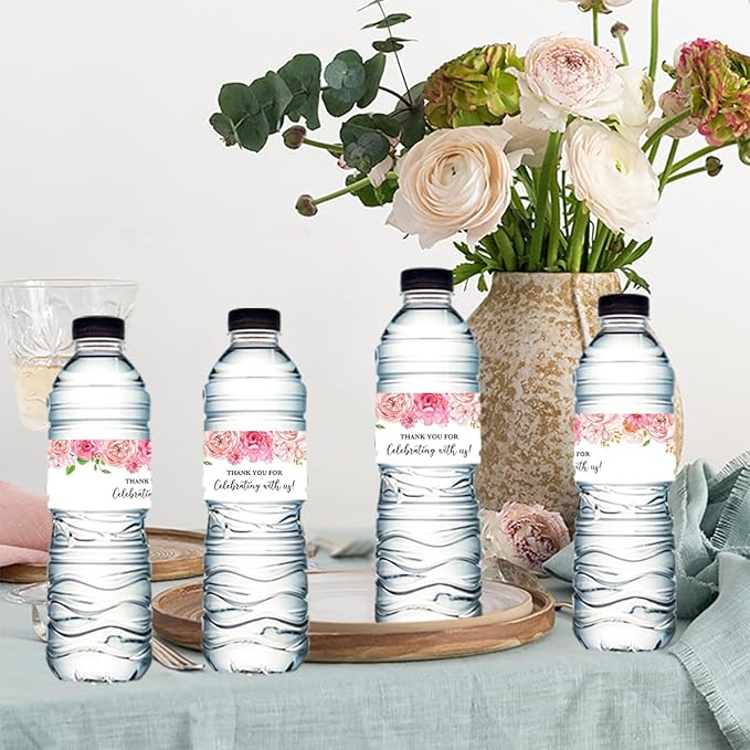 100PCS Wedding Water Bottle Labels Waterproof Greenery Floral Wraps Sticker for Water Bottle Baby Shower Bottle Label for Bridal Shower Party Thanks A11
