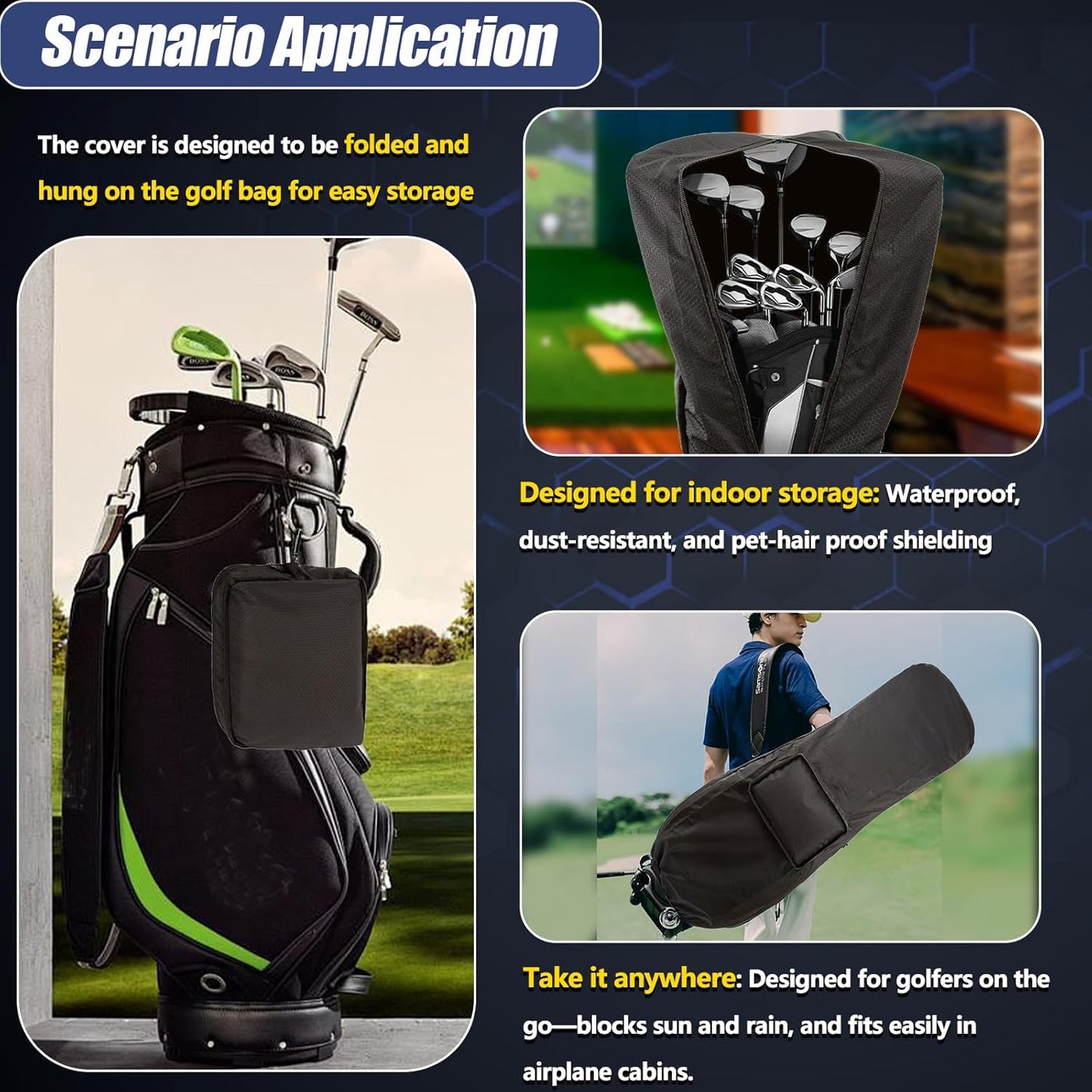 Golf Bag Travel Rain Cover,Golf Bag Rain Cover,Premium Waterproof Lightweight Foldable Easy-clean Durabale Dustproof Protection Traveling Club Covers Airplane Carts Travel Universal Fit