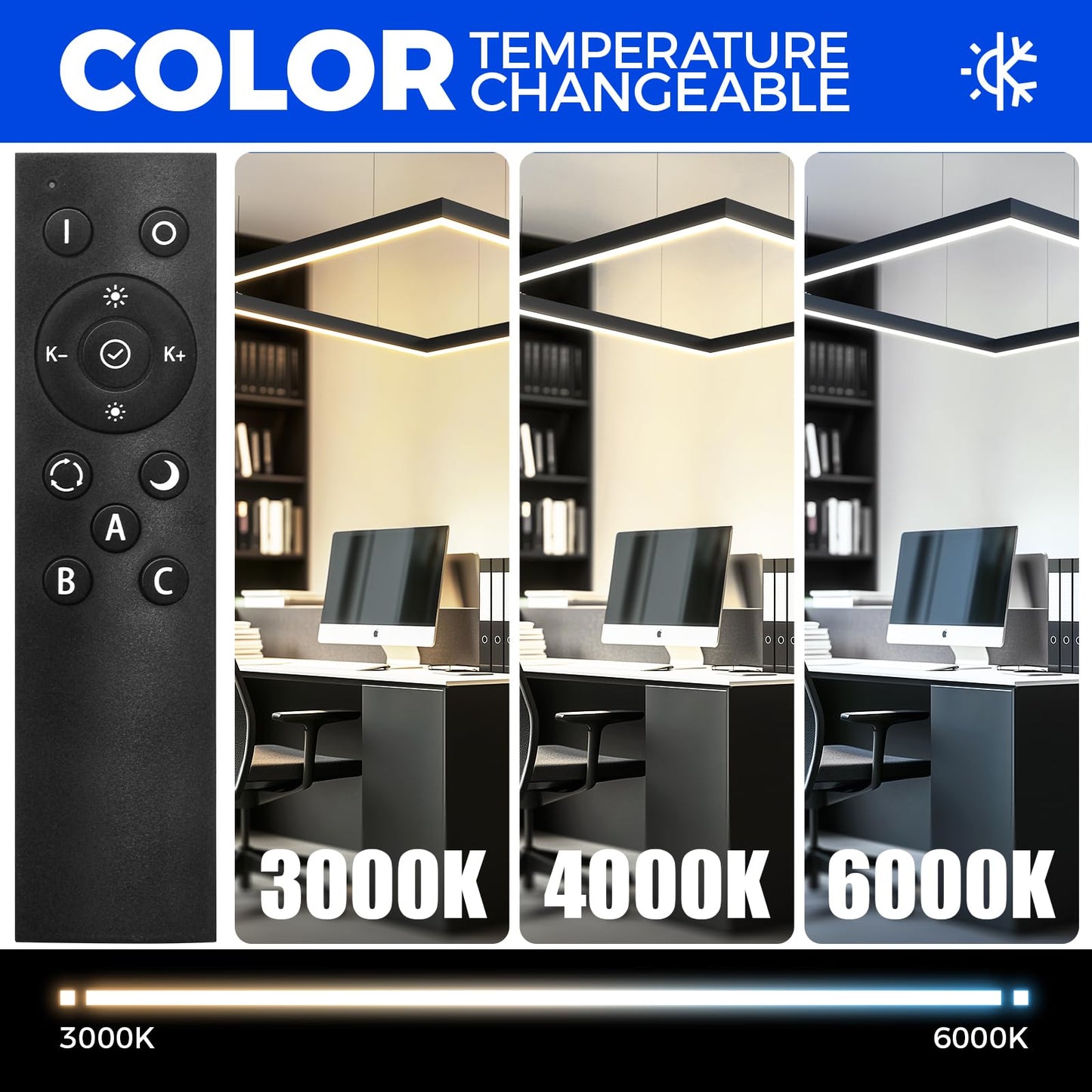 Barrina 5568 Remote Series Led Linear Lights Square Set 5Ft X 5Ft  2Nd-Generation  216W  21600Lm  Seamless Connection  3000K-6000K Color Changing  Suspended Shop Office Lighting With Remote  Black