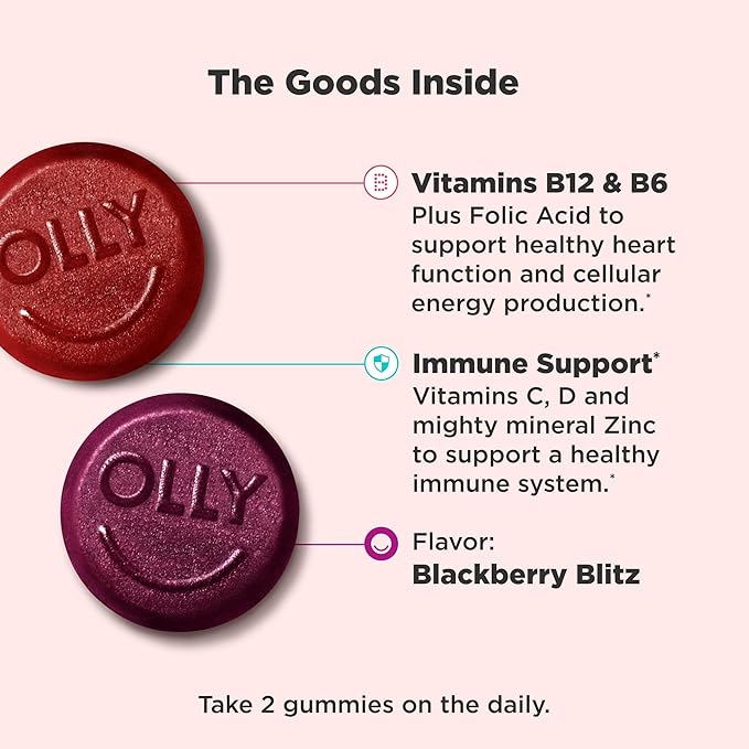 OLLY Goodbye Stress Gummy, GABA, L-Theanine, Lemon Balm, Berry - 60 Count Men's Multivitamin Gummy, Vitamins A, C, D, E, B, Lycopene, Zinc, BlackBerry - 90 Count Bundle