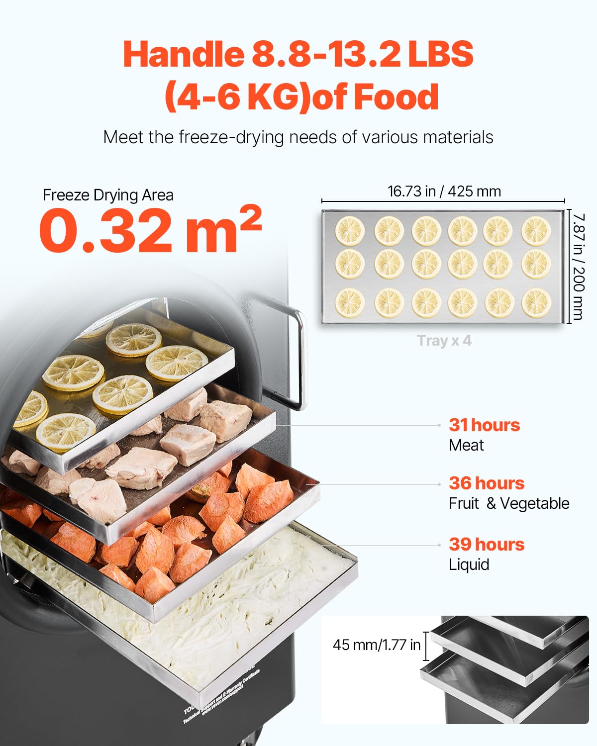 Vevor Vacuum Freeze Dryer Machine, 8.8-13.2 Lbs/Batch Food Freeze Drying Machine With 4-Layer Trays, Vacuum Pump, Adjustable Tim