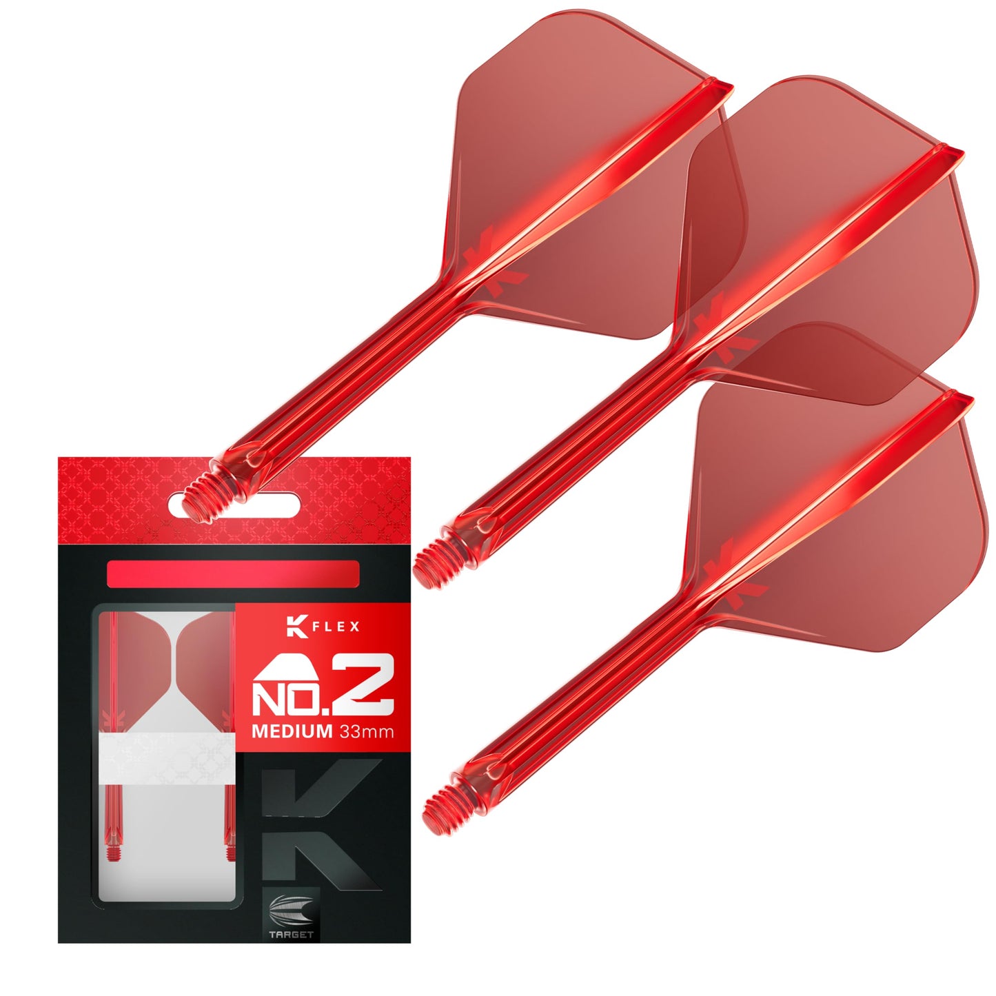 Target Darts K Flex Integrated Dart Flights And Shafts  No.2 Red (Medium) | Pack Of 3 K-Flex - No2  Kflex All In One Moulded Dart Flight & Stem | Professional Dart Accessories