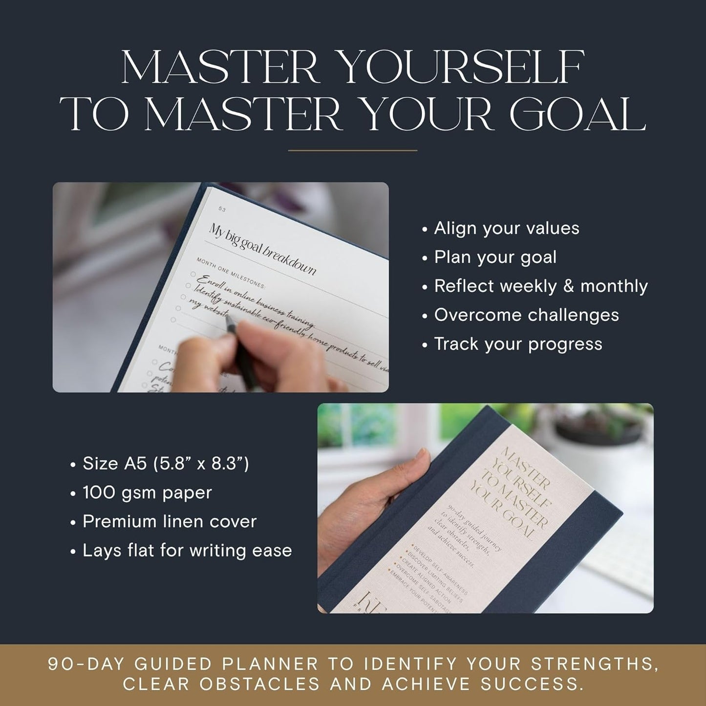 90 Day Goal Setting Journal & Undated Planner - Guided Productivity Journal with Weekly Self Reflection, Goal Tracker, and Prompts for Personal Development & Self-Improvement