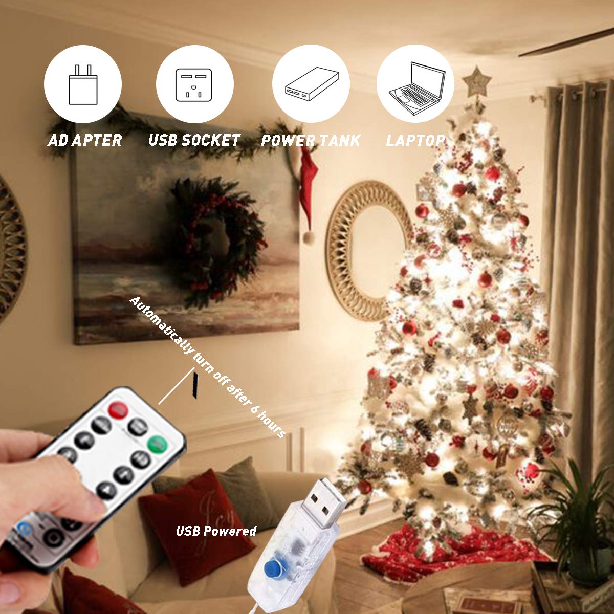 Microwear 100 LED Fairy String Lights, 10M Warm White, USB/Battery Powered, 8 Modes, Remote Control for Bedroom & Wedding Décor