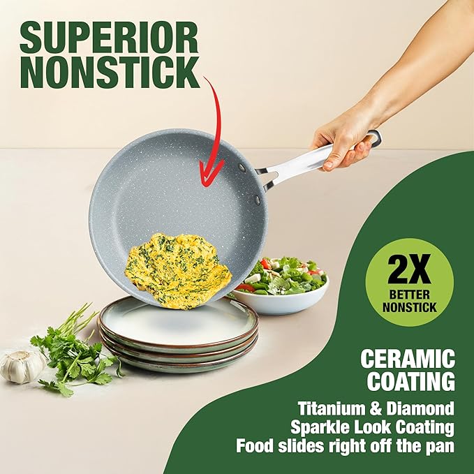 Granitestone Ceraluxe 20 Pc Ceramic Cookware Set Nonstick, Complete Pots and Pans Set Non Stick for Kitchen with Bakeware, Utensils & Steamer, Non Toxic Made Without PFOA PFOS, Oven & Dishwasher Safe