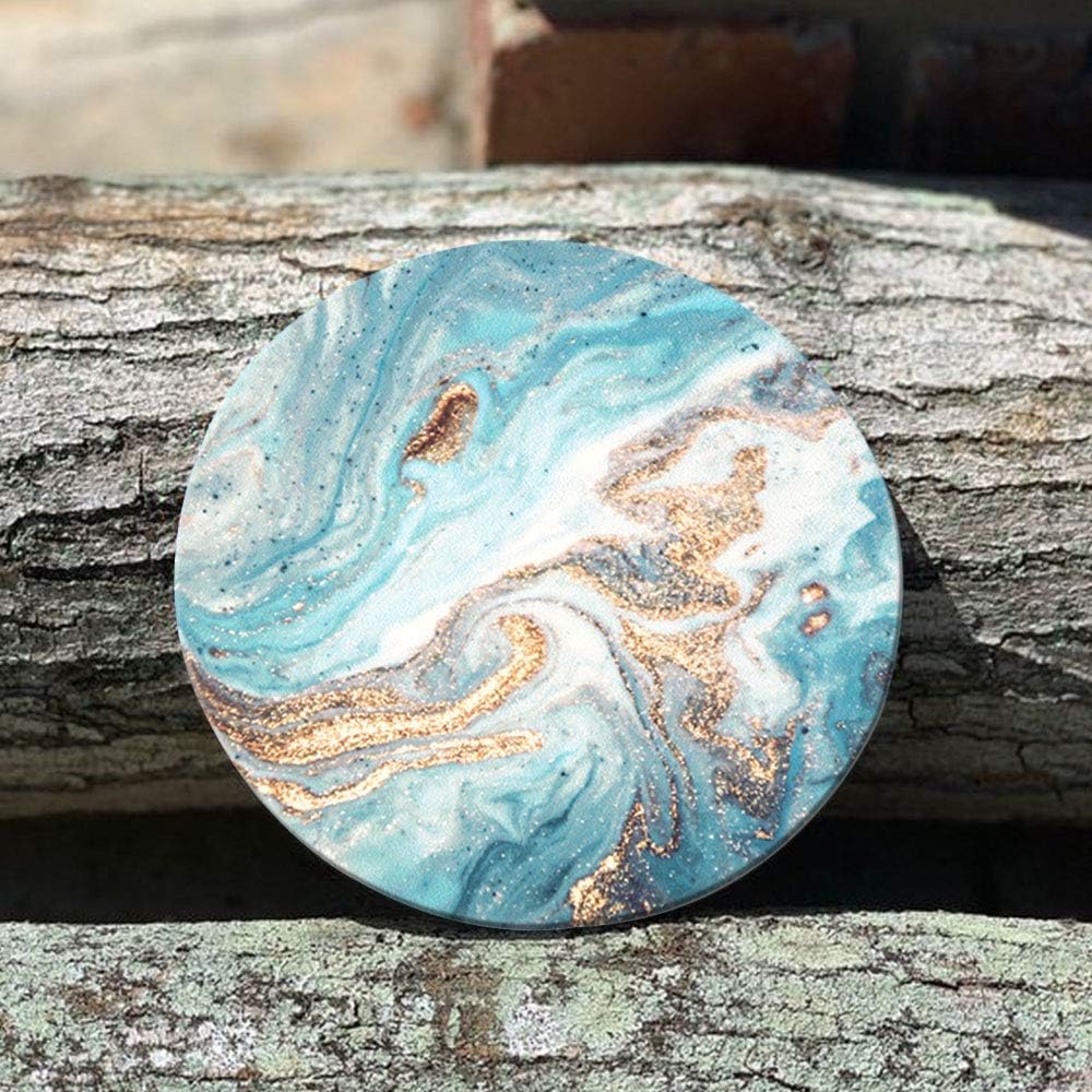 Lahome Marble Style Coasters - Round Drinks Absorbent Stone Coaster Set with Ceramic Stone and Cork Base for Kinds of Mugs and Cups (Blue, 4)