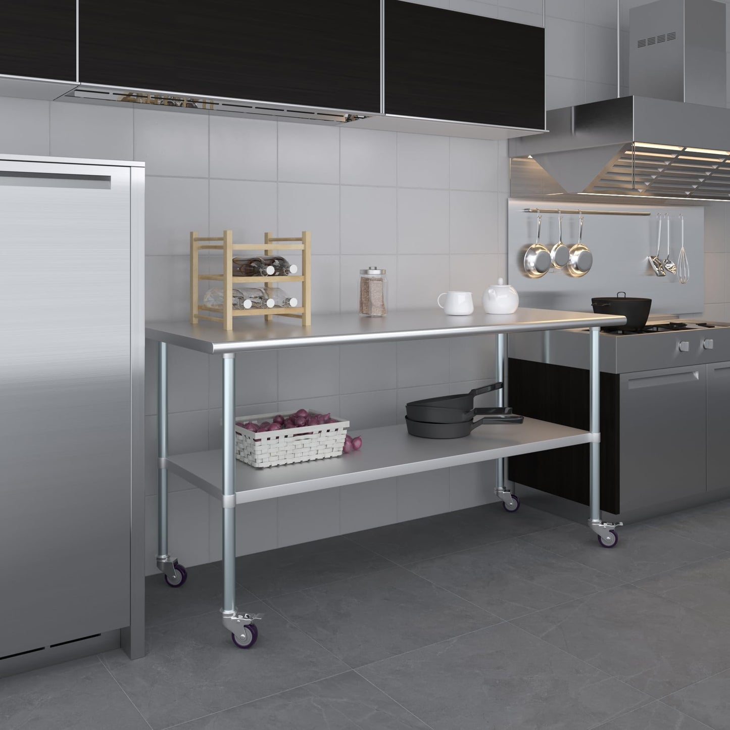 AmGood 30 in. x 72 in. Stainless Steel Work Table with Wheels | Metal Kitchen Food Prep Table | NSF