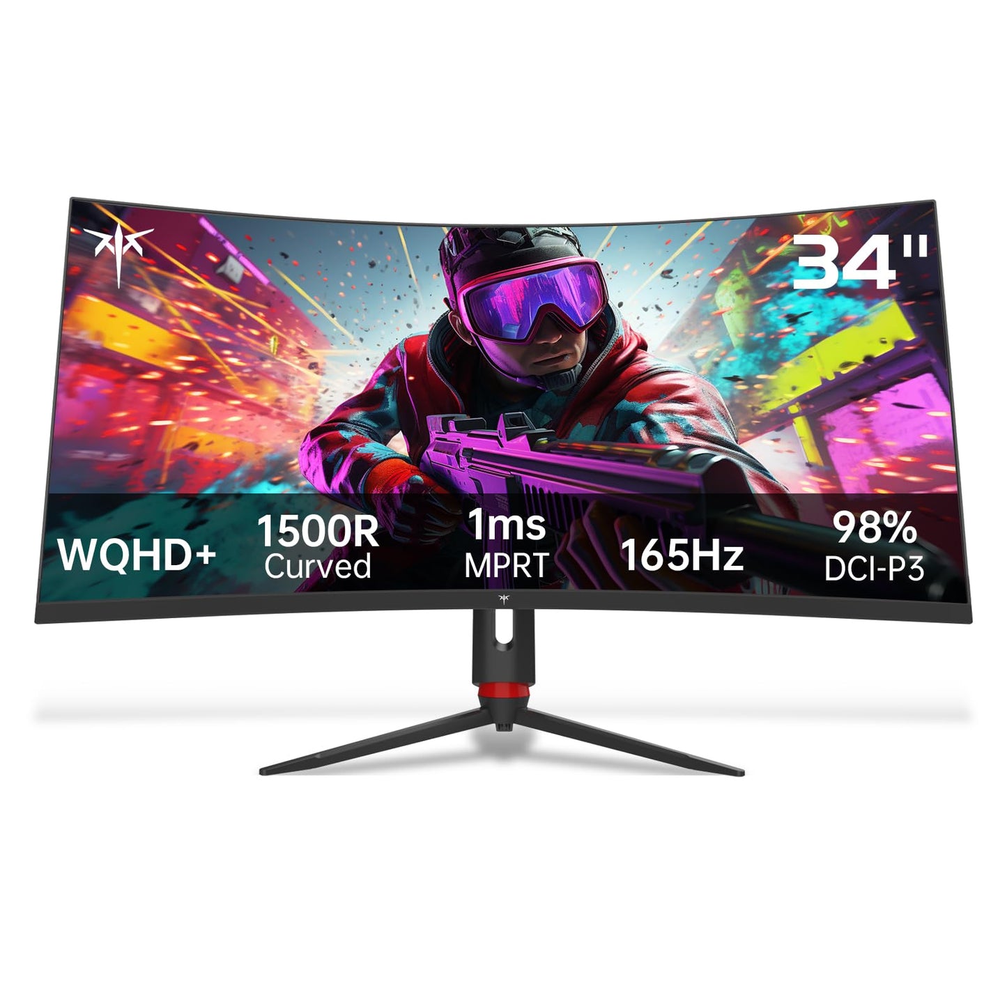 KTC 34 Inch Curved Ultrawide Gaming Monitor, 21:9, 3440x1440p 165Hz 1ms, 1500R Curved Monitor, Freesync G-sync Compatible, HDMI 2.0 x2 & DP1.4 x 2, Height/Tilt/Swivel/Pivot, H34S18S