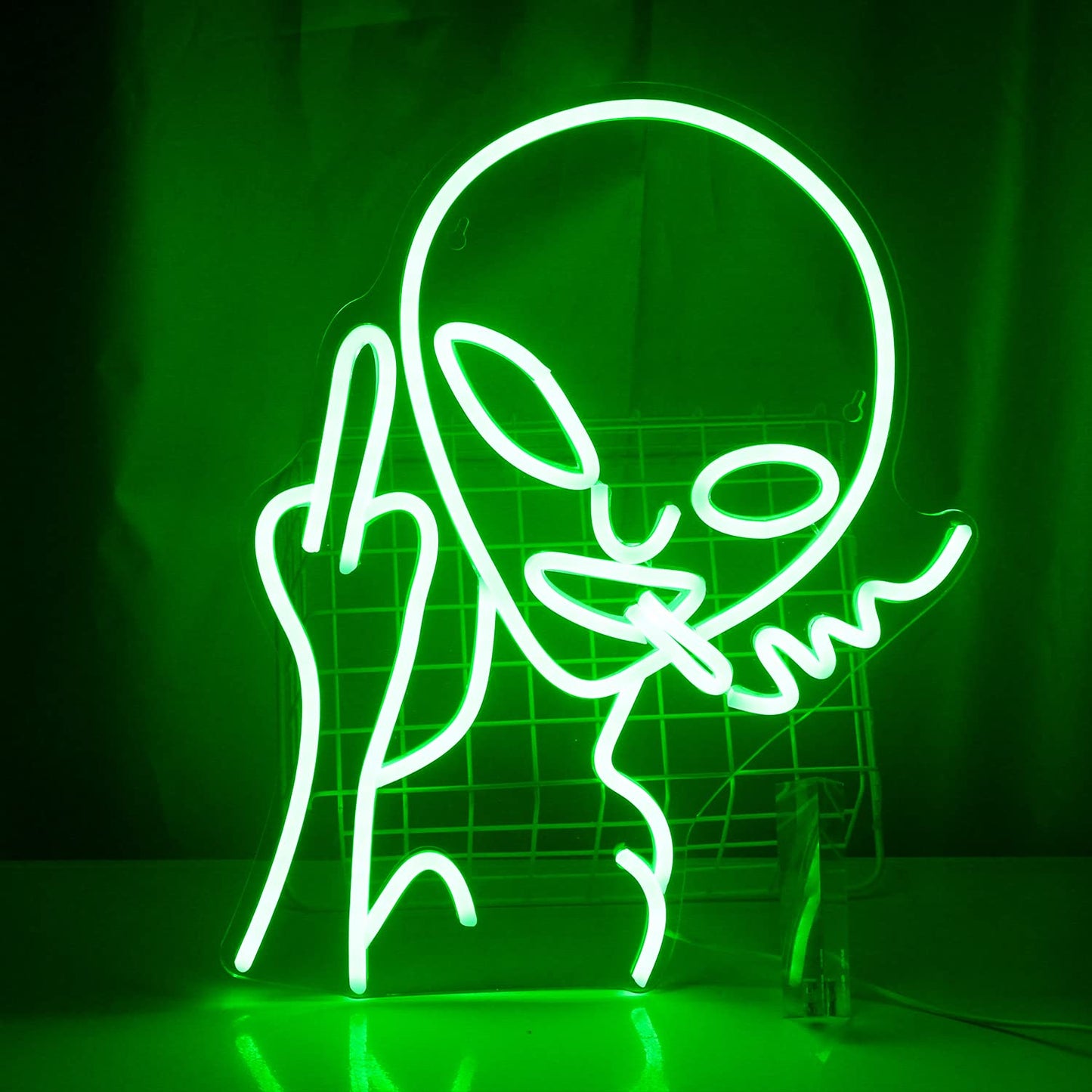 LUCUNSTAR Green Alien Neon Sign LED Wall Decor - Acrylic for Bedroom, Game Room, Pub, Hip Hop Party