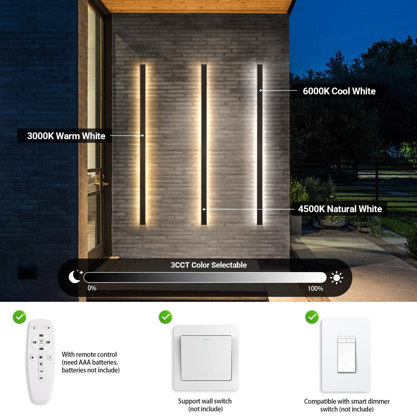 SJIGUANGZ Outdoor Wall Sconce, 24in Waterproof Porch Light, Dimmable Acrylic, Model HX-WL002-L60-R