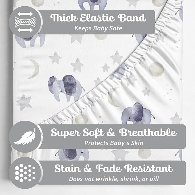 Sorrel + Fern Baby Changing Pad Cover 2-Pack for Boys, Girls (Watercolor Elephant) - Premium Fitted Sheets Baby Diaper Changing Table Cover - Buttery Soft Cotton Blend