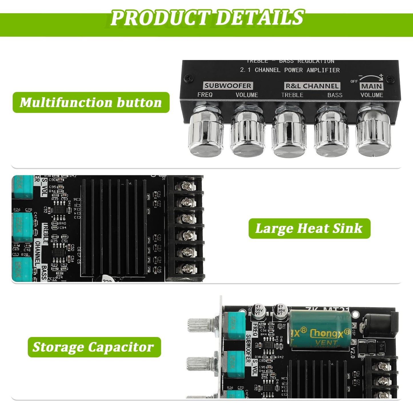Eplzon Zk-Mt21 Bluetooth Amplifier Board 50W*2+100W With Treble And Bass Control 2.1 Channel Stereo Amp Board Bluetooth And Aux
