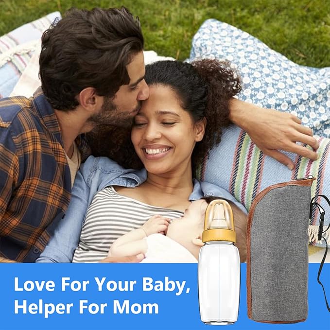 Milltrip USB Bottle Heated Cover - Portable Milk Warmer Bag with Adjustable Heating (37-42°C), Fits Most Baby Bottles - Fast & Even Heating for Travel, Car & Home Use (Gray)