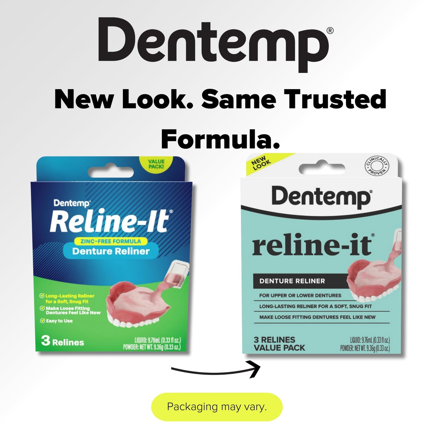 Dentemp Denture Reline Kit Value Pack - Advanced Formula Reline It Denture Reliner - Denture Kit to Refit and Tighten Dentures for Both Upper & Lower Denture - 3 Relines (Packaging May Vary)