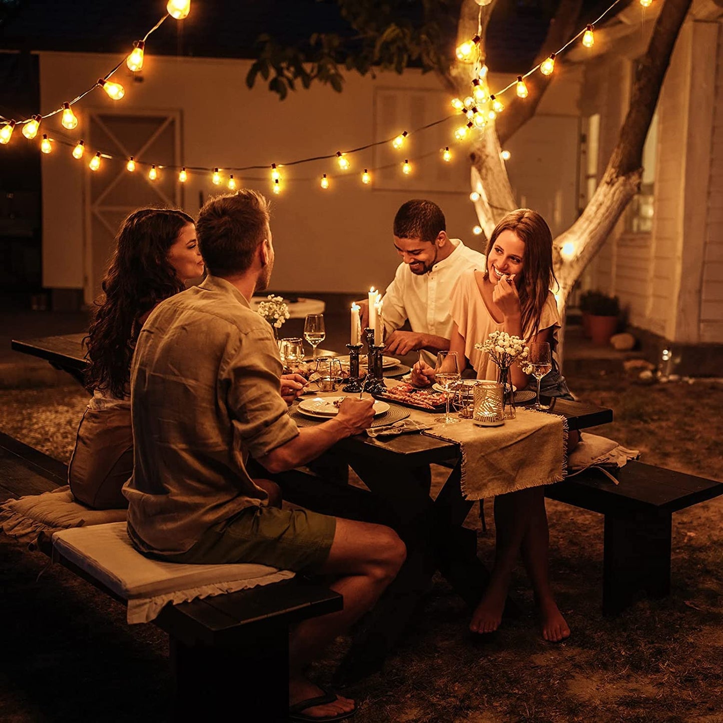Gluroo 30Ft Outdoor String Lights - 15+1 Vintage Bulbs, Waterproof, Shatterproof, Energy Saving, Black, For Patio, Backyard, Camping