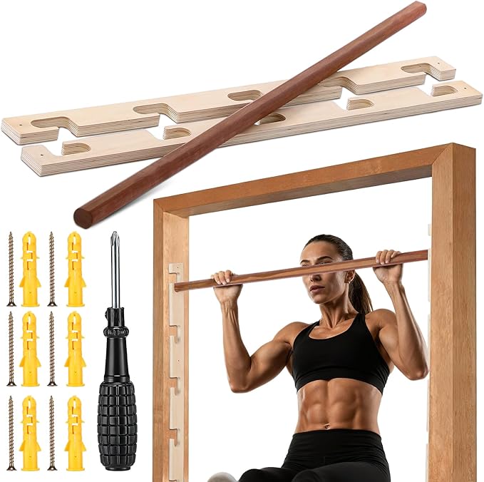 Leinuosen Doorway Pull-up Bar Sets Adjustable 5 Levels Wooden Doorway Pull-up Bar and 2 Door Frame with 6 Sets of Screw-in...