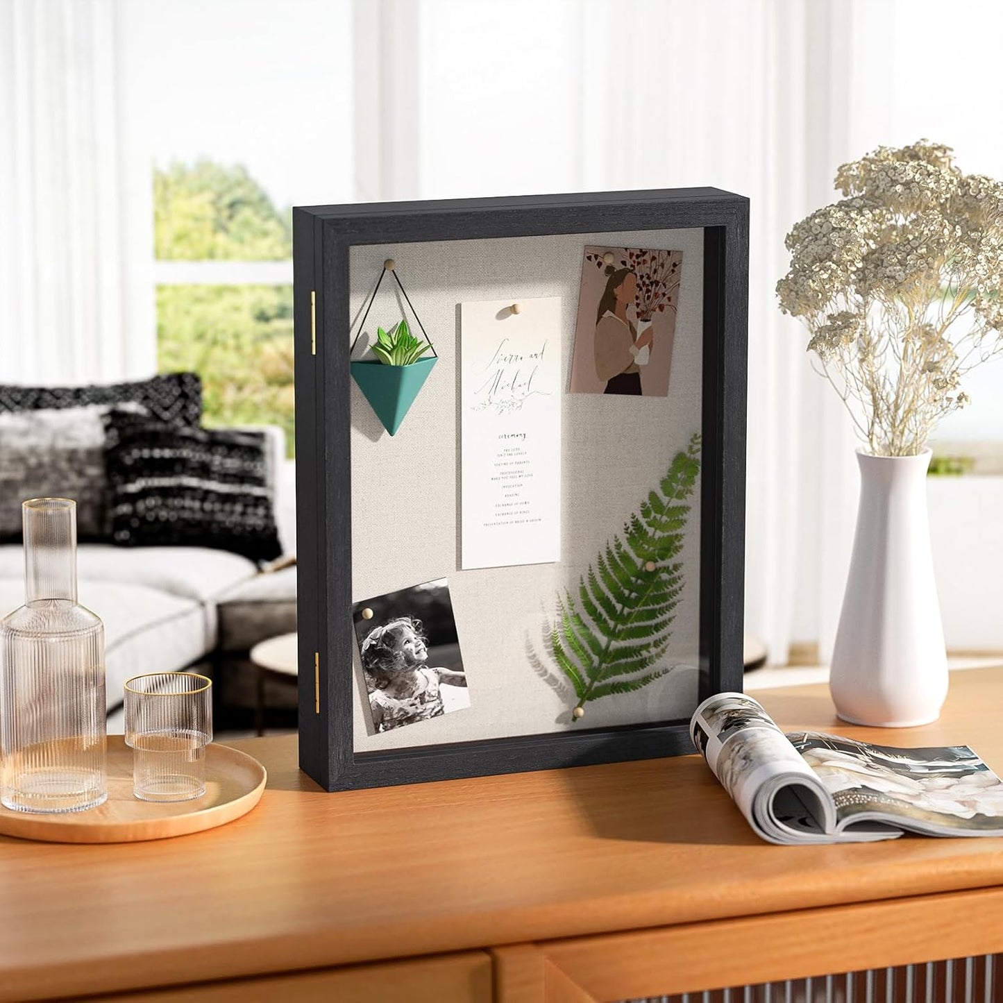 Love-KANKEI Shadow Box Frame 13x16.5 inch, Large Shadow Box Display Case with Linen Back Memorabilia Awards Medals Photos Memory Box Gift Black