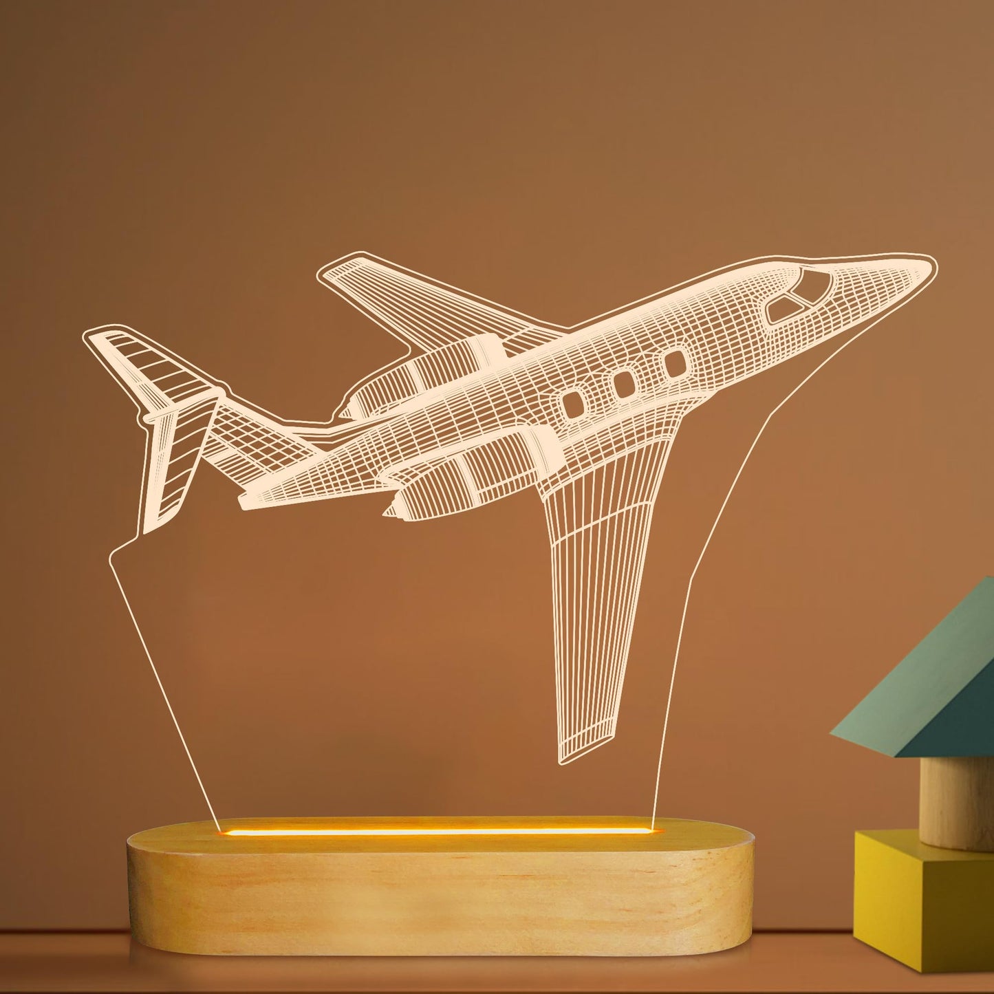 Lightzz Air  Night Light 3D Illusion Lamp, Yellow Wood Table Lamp For Boys, Usb Powered, Model Fs-Xmx001-9999